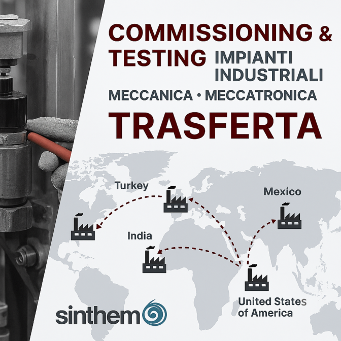 Tecnico al lavoro collaudo impianti industriali; commissioning testing; competenze: meccanica, meccatronica; Sinthema.