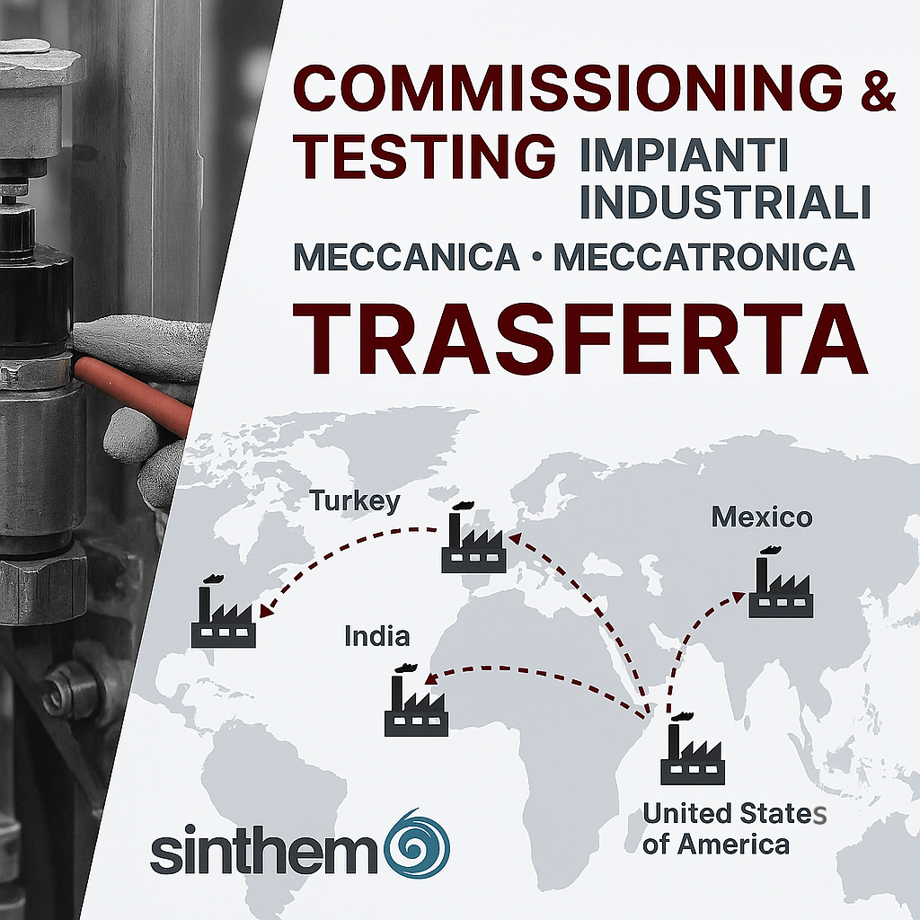 Tecnico al lavoro collaudo impianti industriali; commissioning testing; competenze: meccanica, meccatronica; Sinthema.